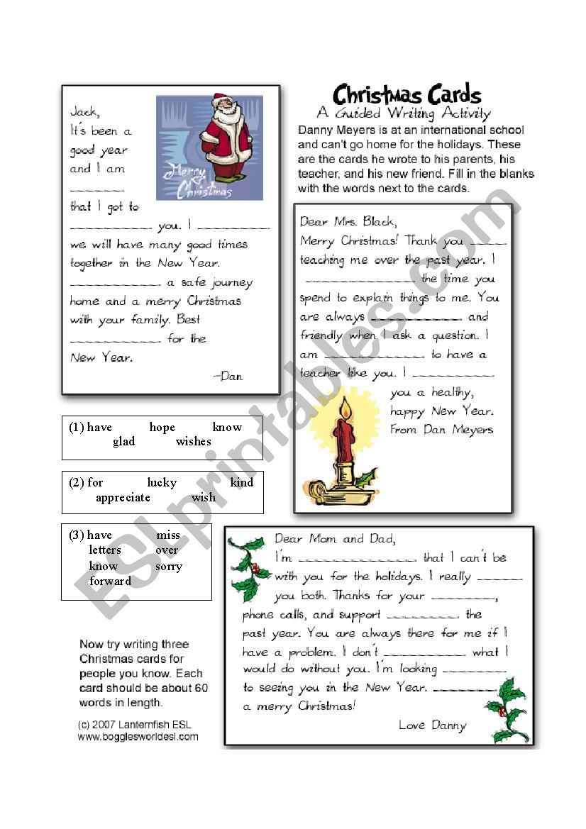 Christmas Card Cloze - Esl Worksheetiris1212 intended for Christmas Cloze Worksheets Answers