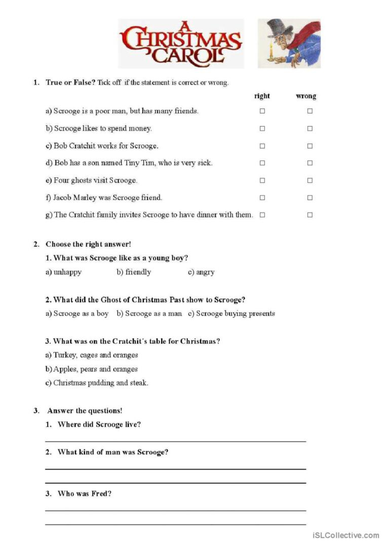 Christmas Carol : English Esl Worksheets Pdf &amp;amp; Doc for A Christmas Carol Worksheets Answers