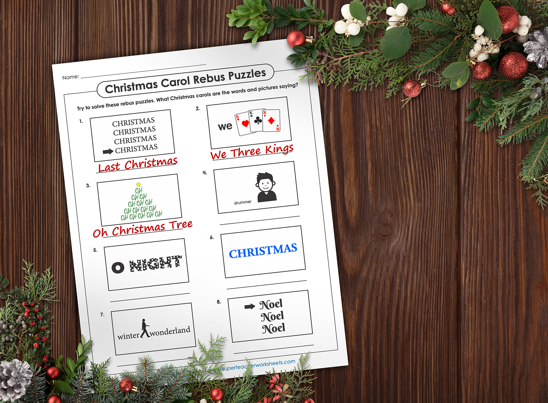 Christmas Carol Rebus Puzzles Blog Post with Christmas Song Challenge Worksheets