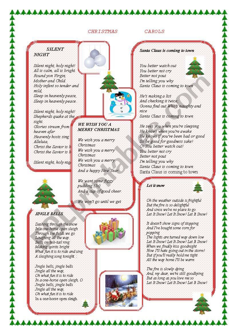 Christmas Carols - Esl Worksheeta_K_ intended for History Of Christmas Carols Worksheets