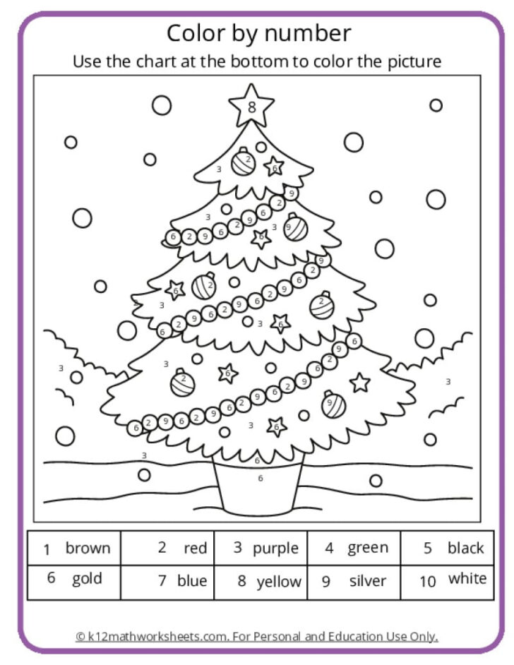 Color by Number Worksheets For Christmas