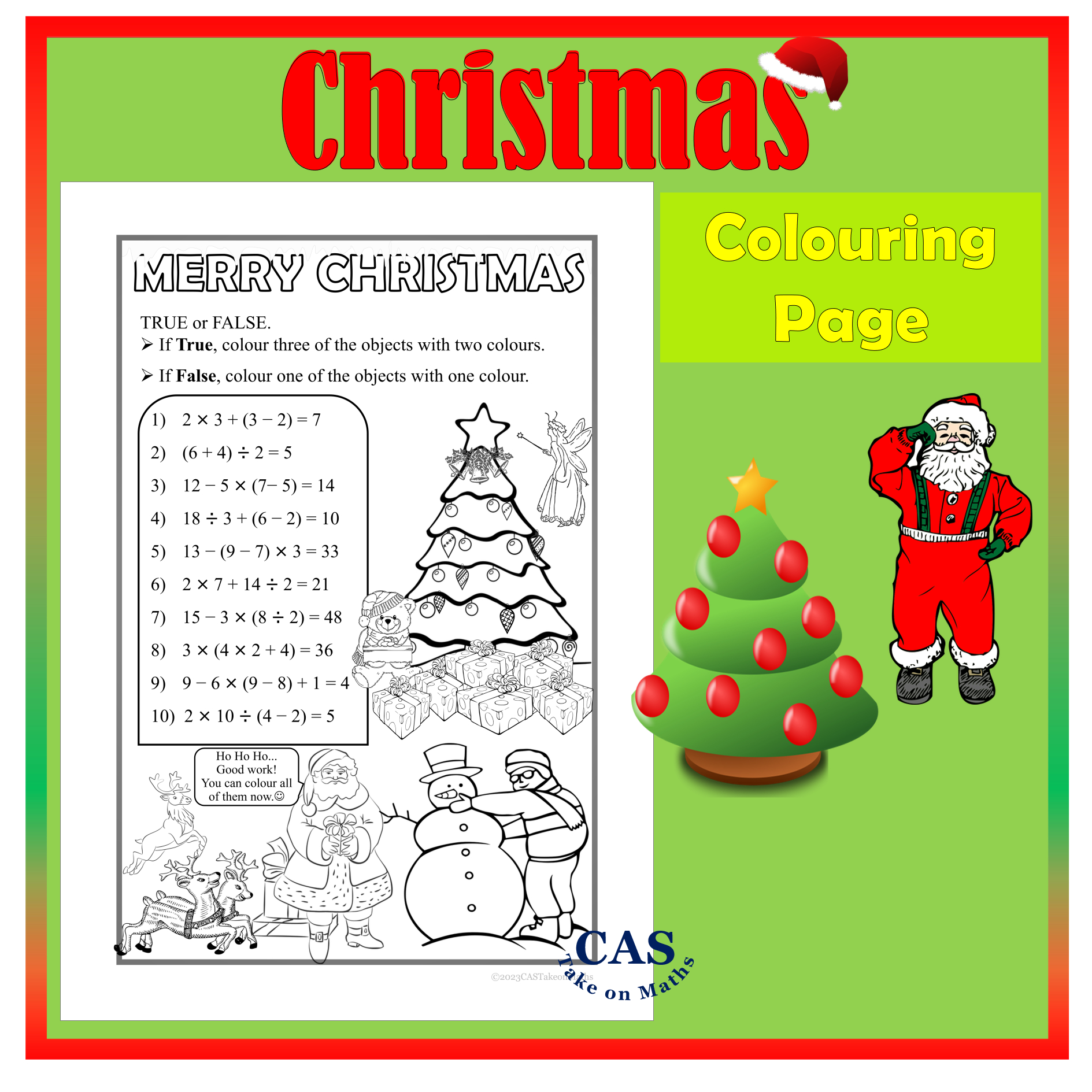 Christmas Colouring Page Freebie | Order Of Operations | Bodmas within Order of Operations Christmas Worksheets