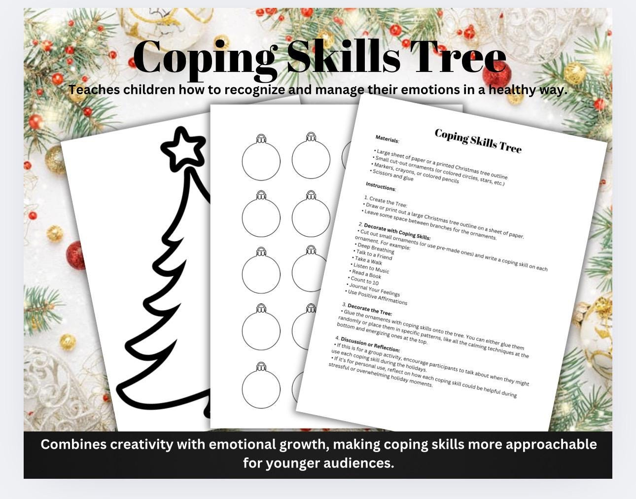 Christmas Coping Skills Tree Activity: Mental Health Worksheet in Coping Skills Christmas Counseling Worksheets