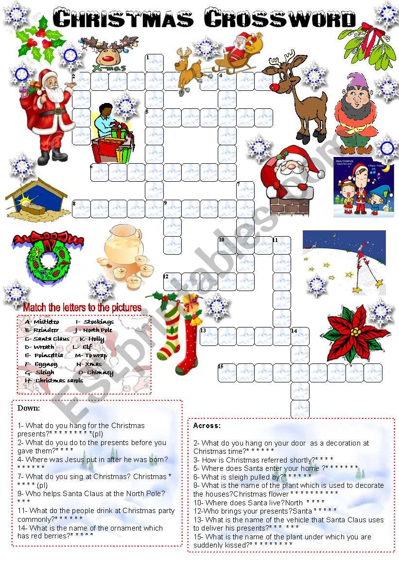 Christmas Crossword (05.12.2008) - Esl Worksheetemila throughout Christmas Crossword Puzzle Worksheets Answer Key