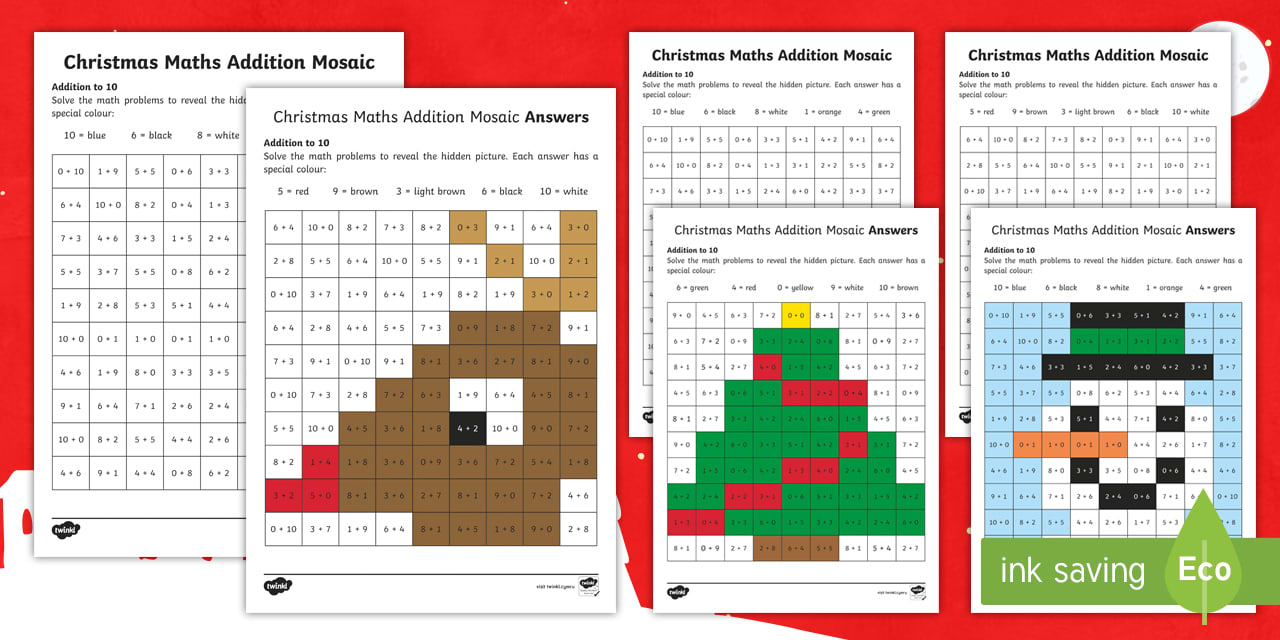 Christmas Foundation Phase Addition To 10 Worksheet - Christmas pertaining to Christmas Maths Mosaic Worksheets
