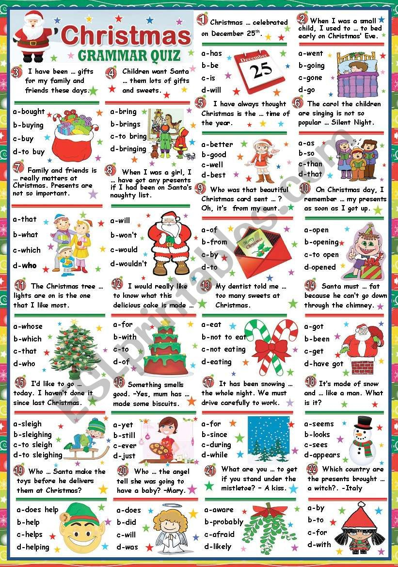 Christmas Grammar Quiz (Key Included) - Esl Worksheetkatiana throughout Christmas Grammar Worksheets
