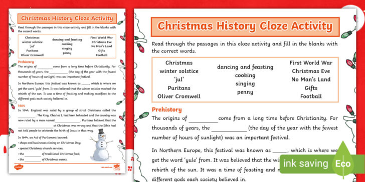Christmas Cloze Worksheets Answers