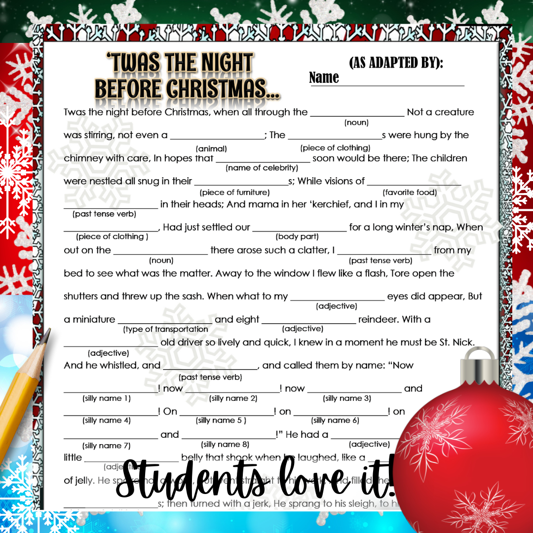 Christmas Holiday Activities For Middle School Ela English: Mad with regard to Middle School Christmas Worksheets