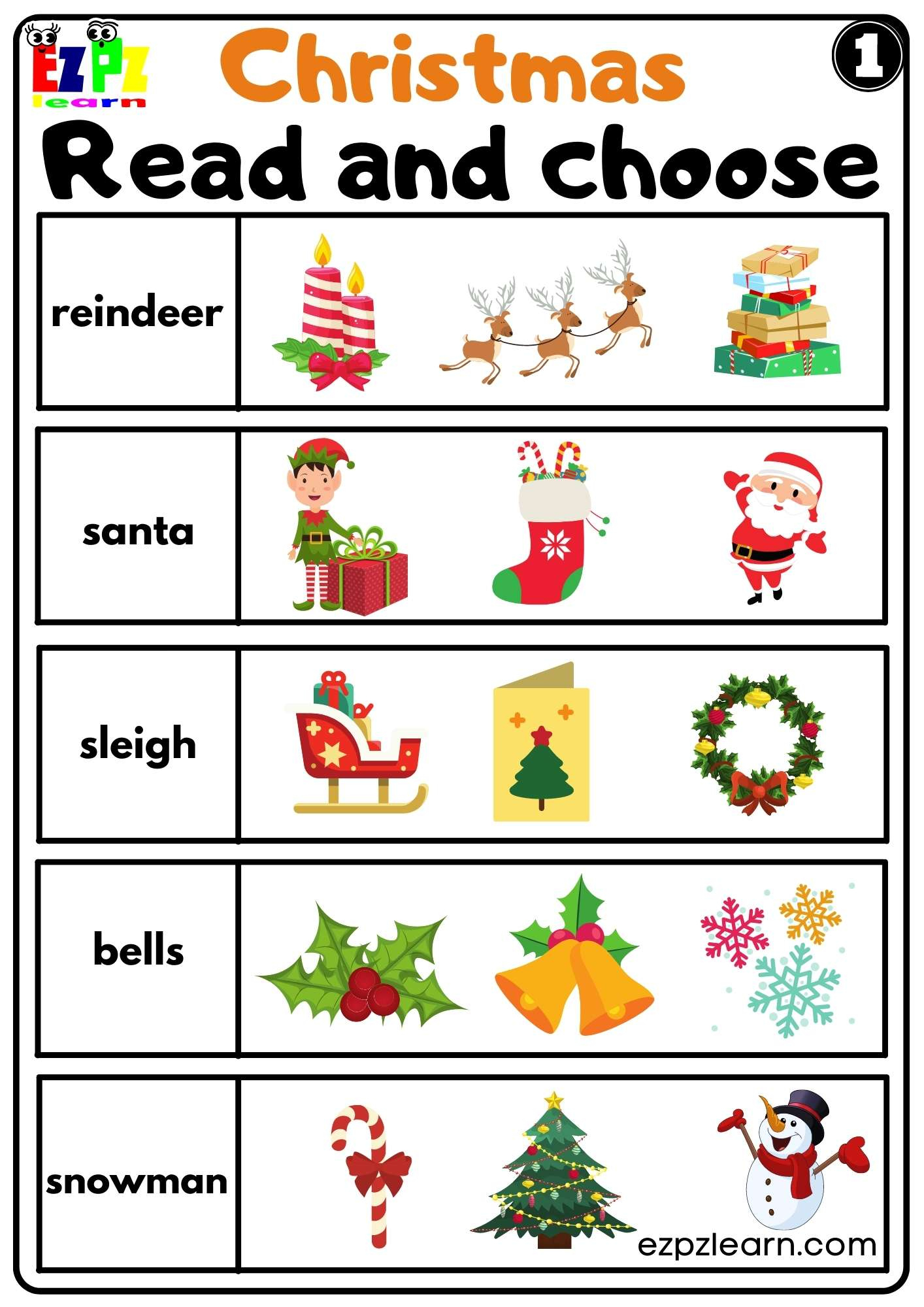 Christmas Holiday Read And Choose Set 1 For Kids K5 And Esl Free regarding Esl Christmas Worksheets