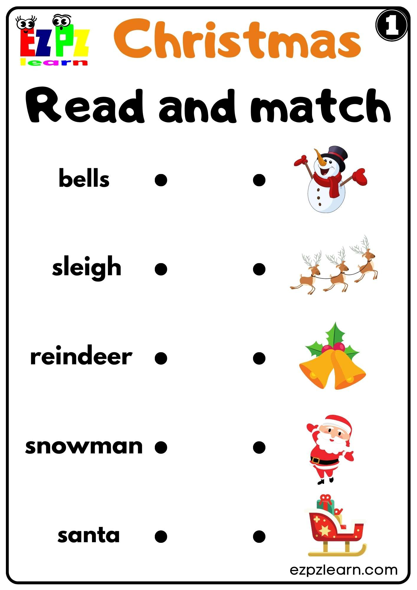 Christmas Holiday Read And Match Set 1 For Kids K5 And Esl Free intended for K5 Learning Christmas Worksheets