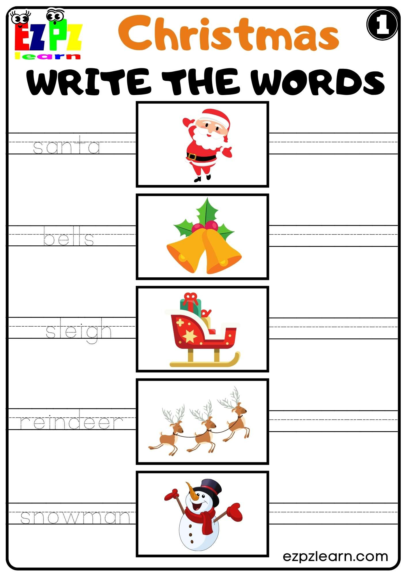 Christmas Holiday Write The Words Set 1 For Kids K5 And Esl Free throughout K5 Learning Christmas Worksheets