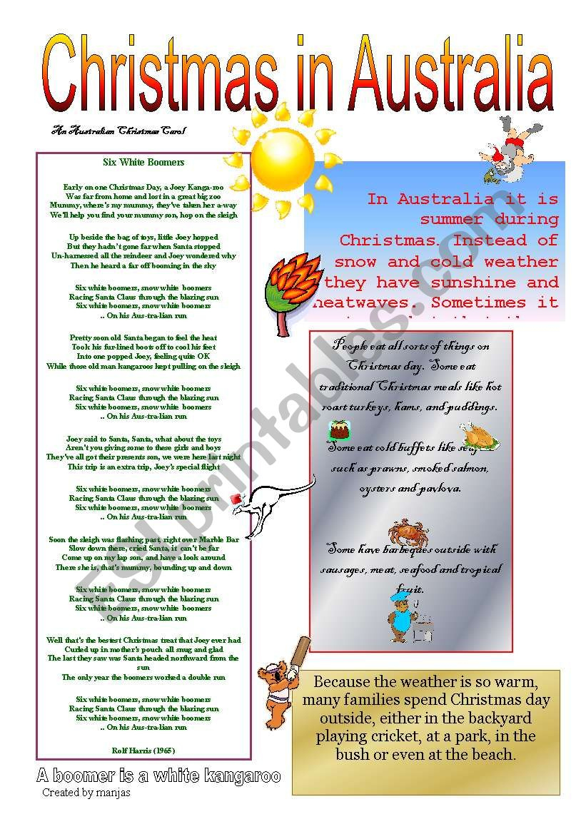 Christmas In Australia - Esl Worksheetmanjas pertaining to Christmas in Australia Worksheets