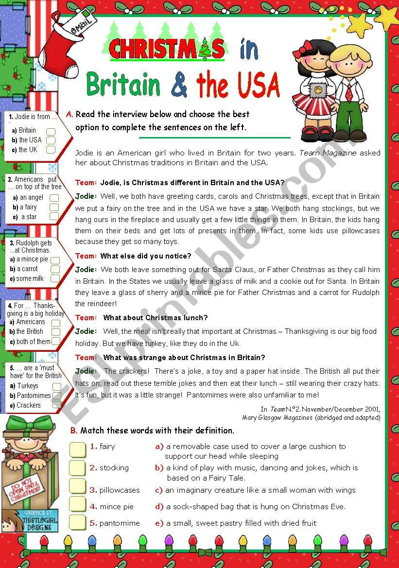 Christmas In Britain And In The Usa - Esl Worksheetmena22 with Christmas in America Worksheets