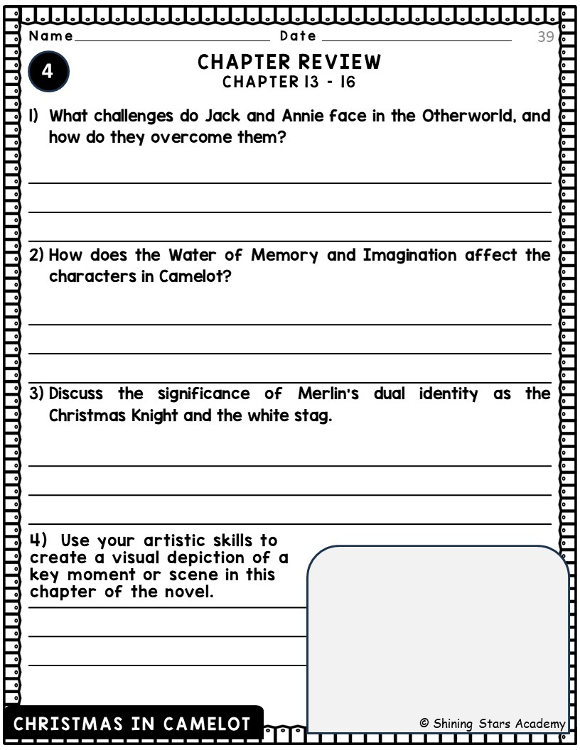 Christmas In Camelot Novel Study Comprehension, Critical Thinking pertaining to Christmas in Camelot Worksheets
