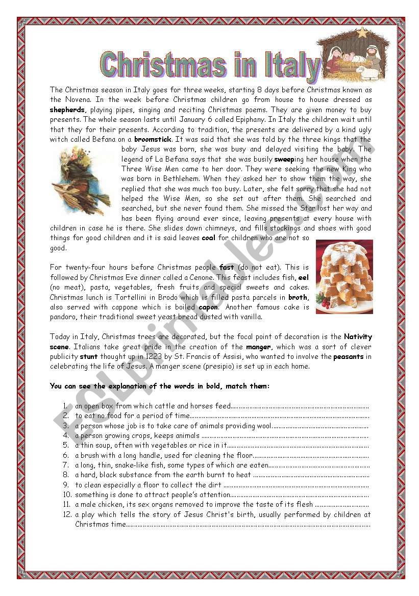 Christmas In Italy With Key - Esl Worksheetsaskat3 pertaining to Christmas In Italy Worksheets
