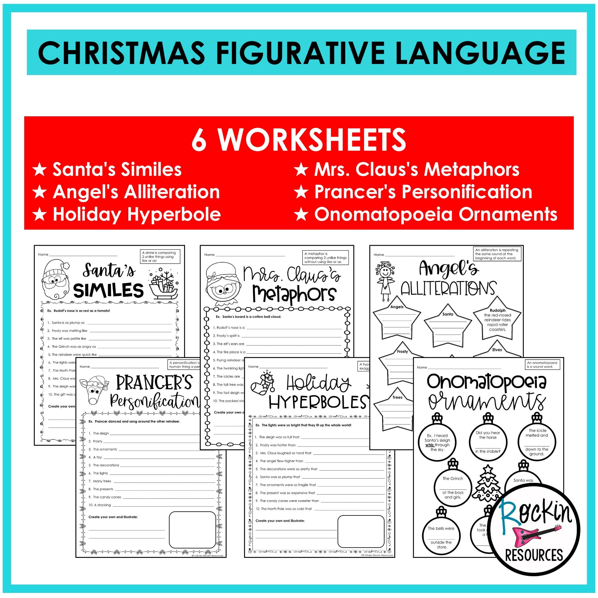 Christmas Literacy Bundle - Rockin Resources with Christmas Figurative Language Worksheets