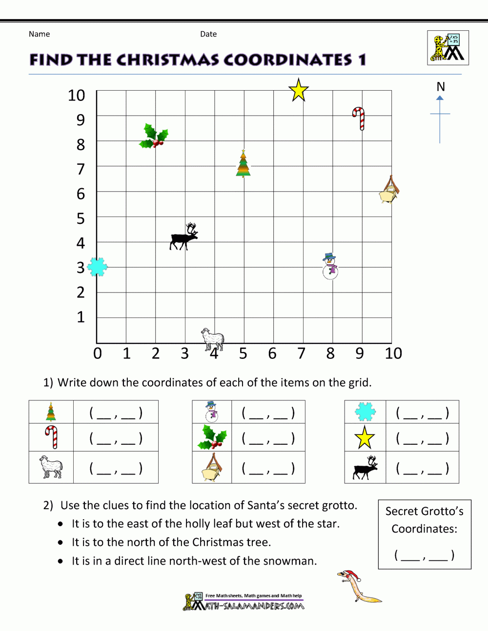 Christmas Math Activities for Free Christmas Coordinates Worksheets