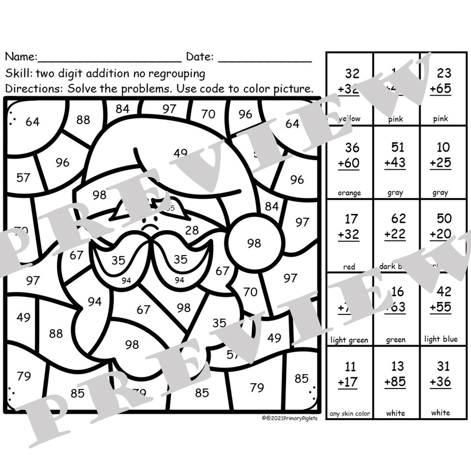 Christmas Math Coloring Pages 2 Digit Addition With Regrouping inside Christmas Addition Coloring Worksheets