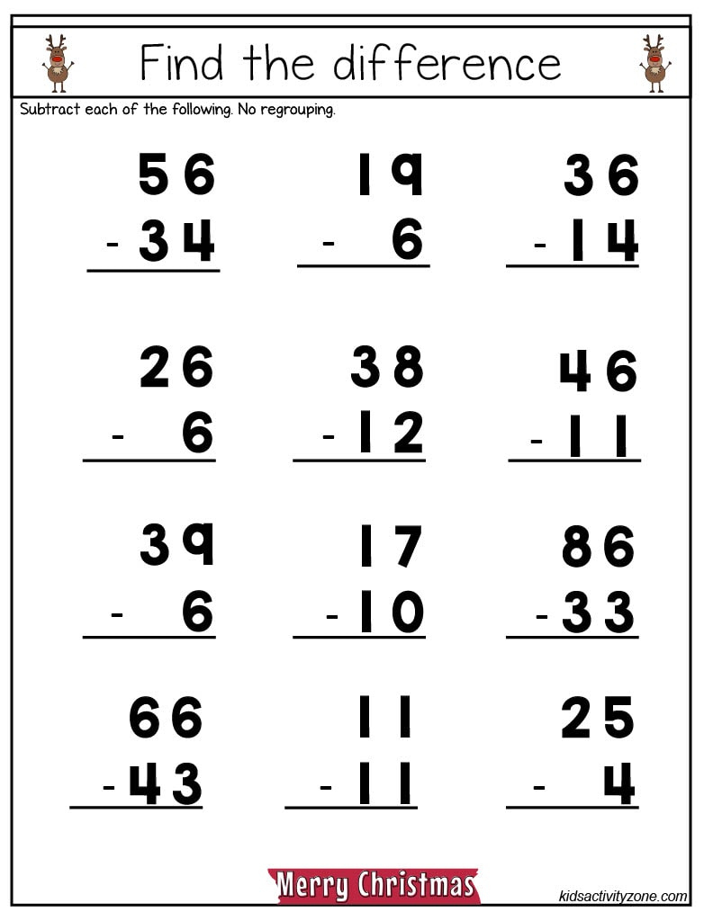 Christmas Math Worksheets - Middle Elmentary - Kids Activity Zone for Math Addition Christmas Worksheets