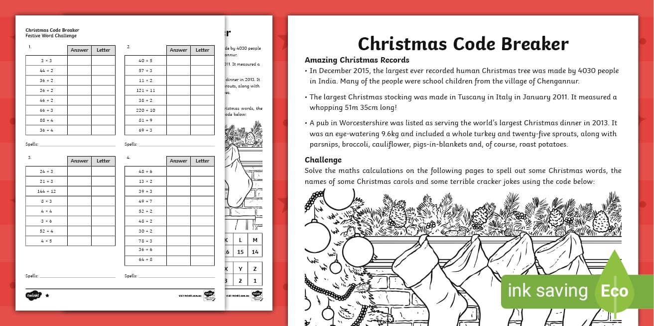 Christmas Maths Code Breaker Differentiated Worksheets throughout Christmas Code Breaker Worksheets