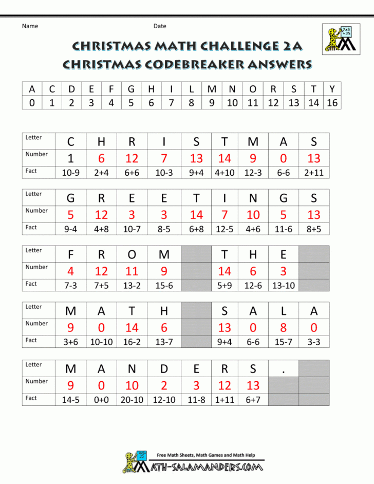 Christmas Math Worksheets For Middle School