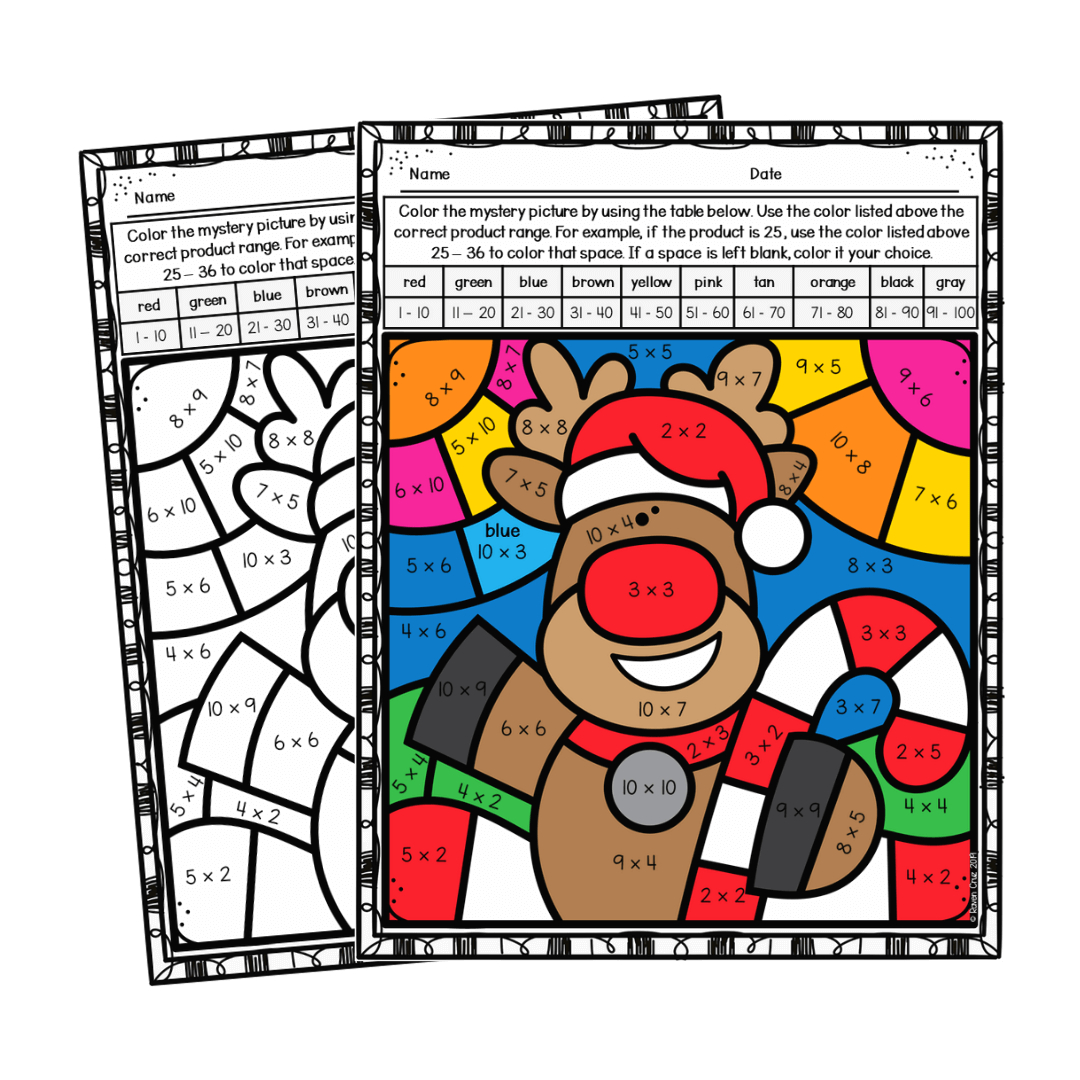 Christmas Multiplication Colornumber Worksheets - Raven Cruz throughout Multiplication Coloring Worksheets Christmas