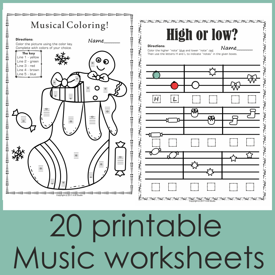 Christmas Music Worksheets {Lines-Spaces, High-Low} with Christmas Music Worksheets