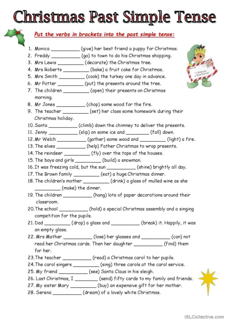 Christmas Past Simple General Gramma…: English Esl Worksheets Pdf with regard to Christmas Grammar Worksheets