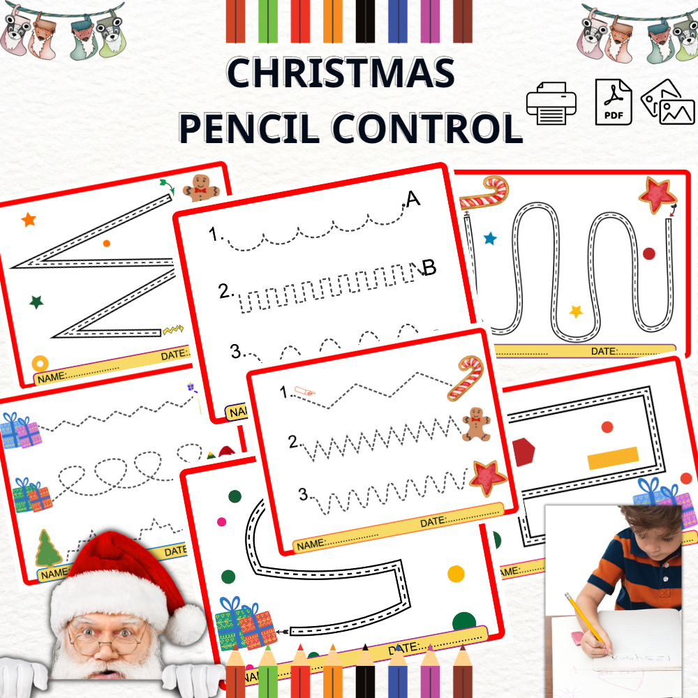Christmas Pencil Control,Gingerbread ,Santaclaus,Gifts For regarding Christmas Pencil Control Worksheets Tracing Lines