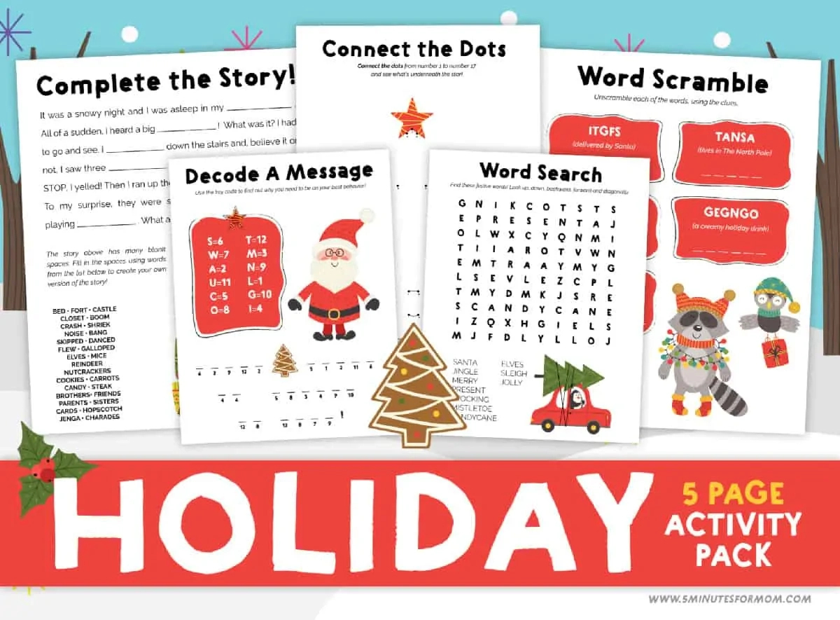 Christmas Printable Activities For Kids - 5 Minutes For Mom regarding 12 Days of Christmas Statistics Worksheets