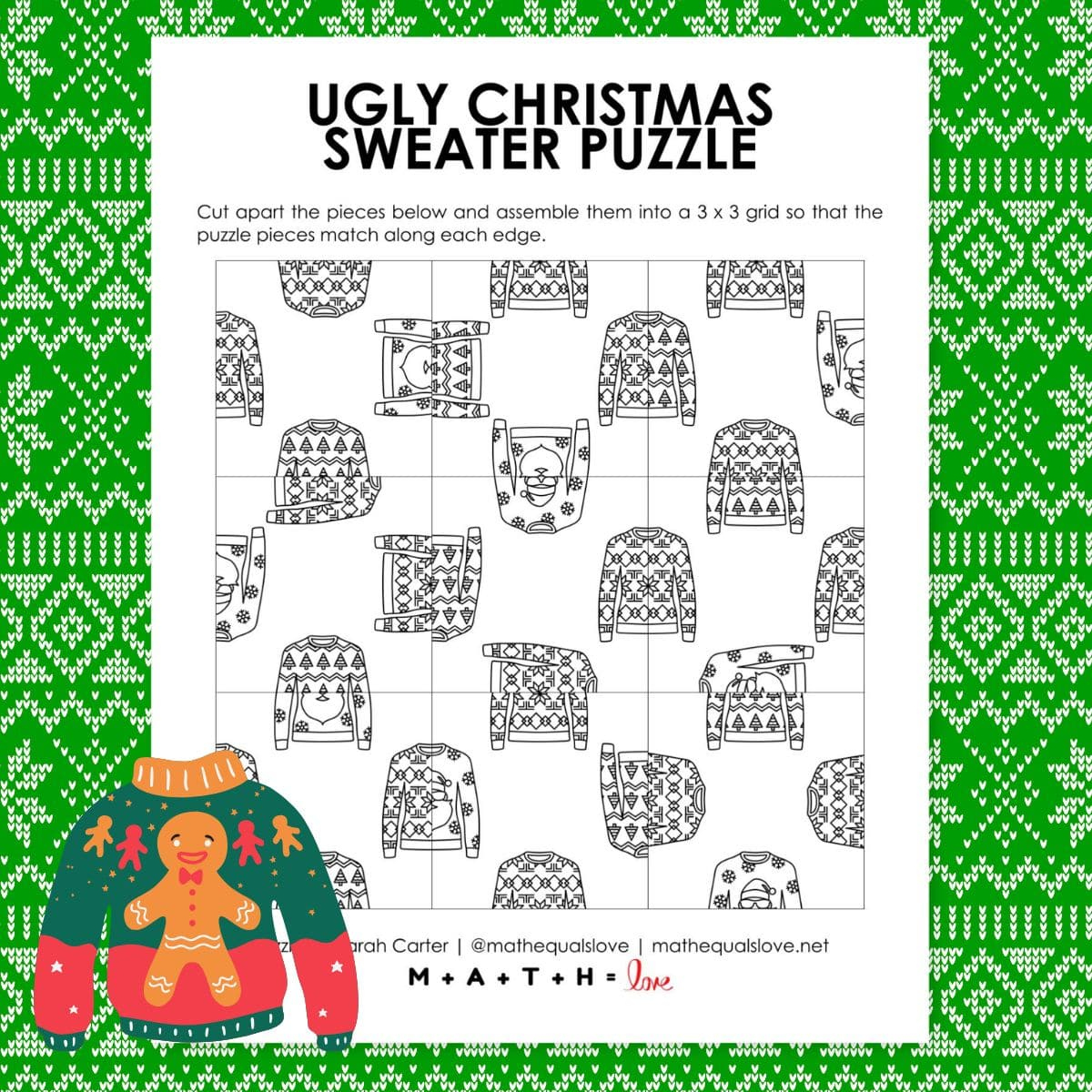Christmas Puzzles | Math = Love within Ugly Christmas Sweater Math Worksheets Answers