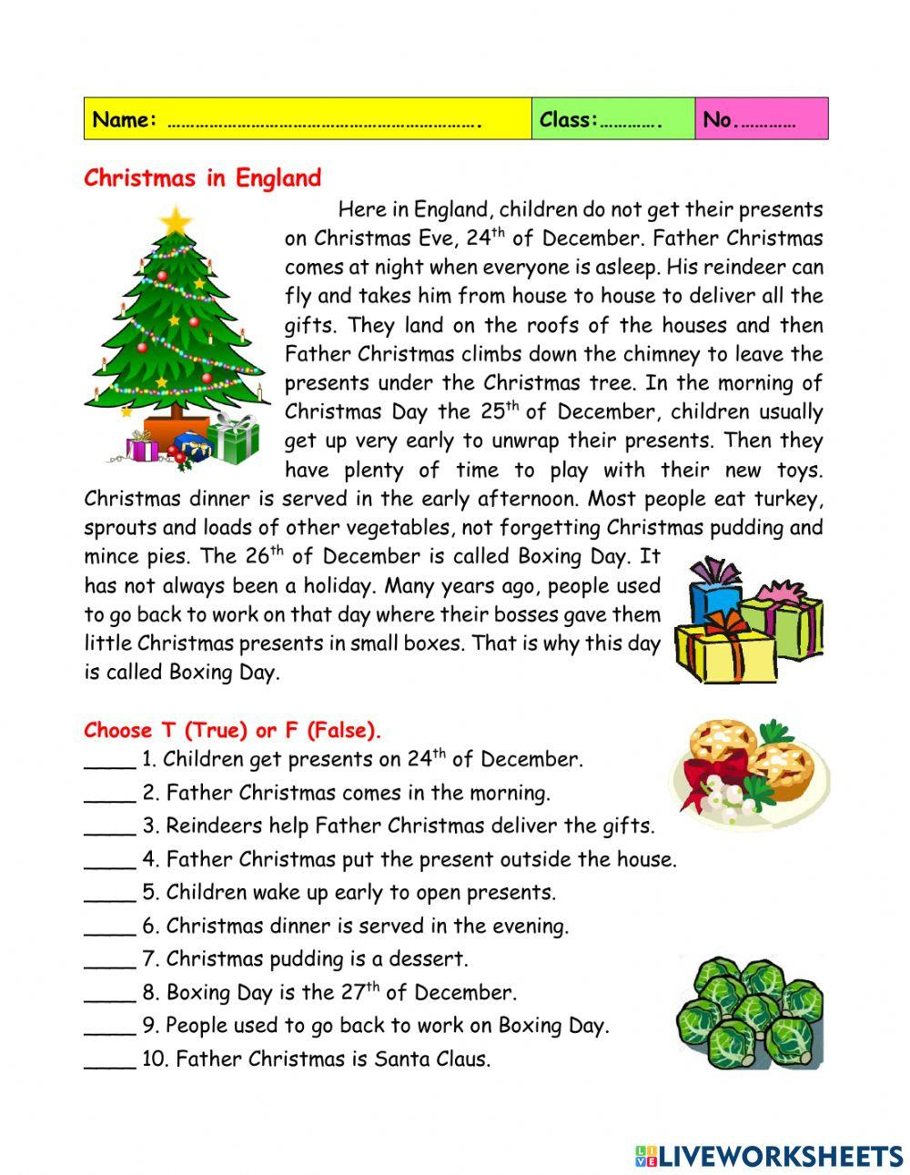 Christmas Reading Comprehension Online Exercise For - Worksheets regarding Reading Comprehension Worksheets Christmas