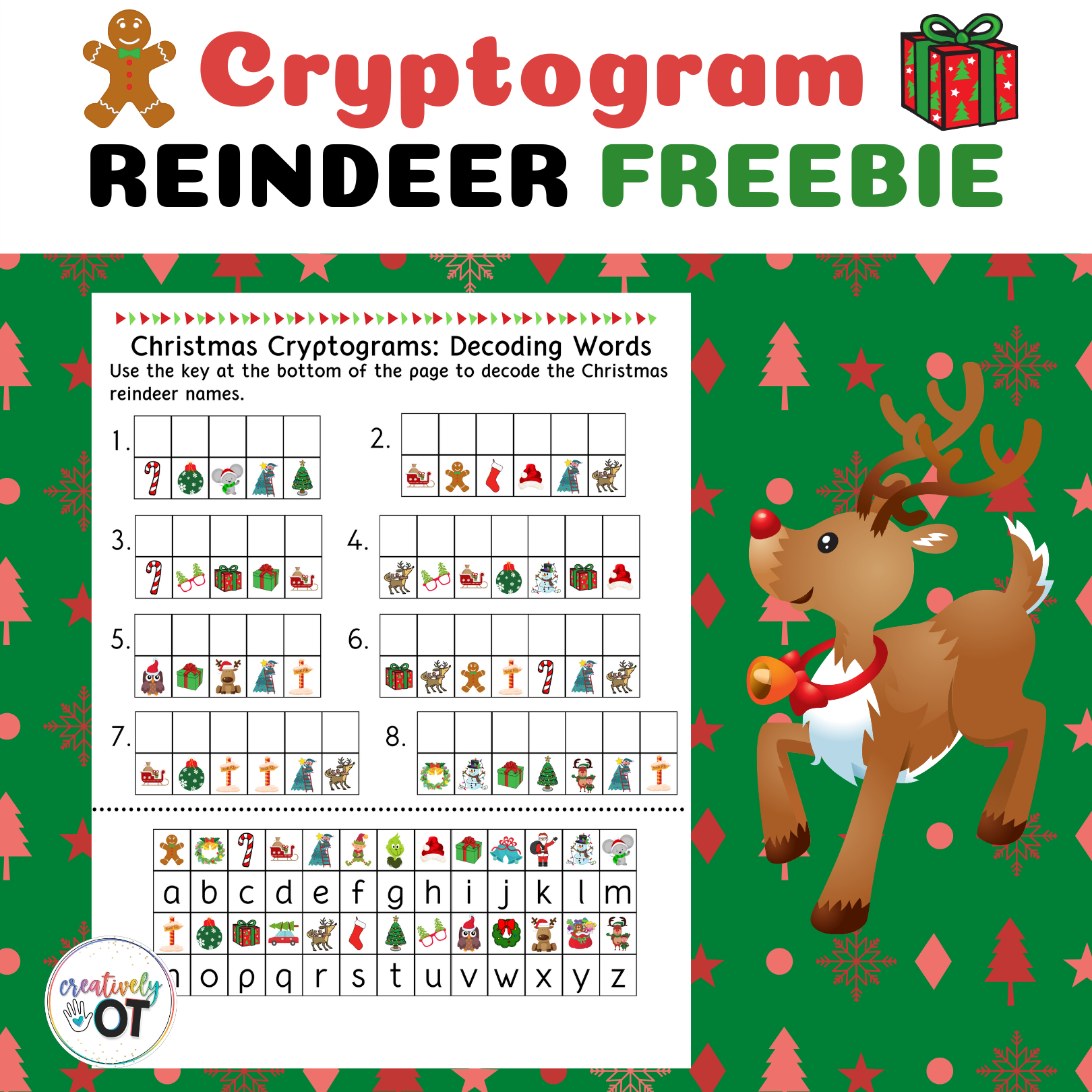 Christmas Reindeer Cryptogram Freebie | Madeteachers with Free Printable Christmas Cryptogram Worksheets
