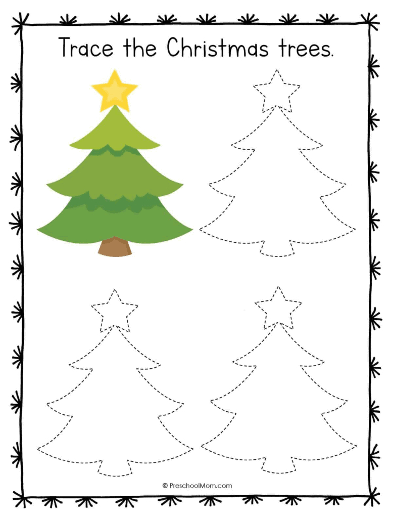 Christmas Symbols Tracing Worksheets - Preschool Mom intended for Christmas Tree Tracing Worksheets