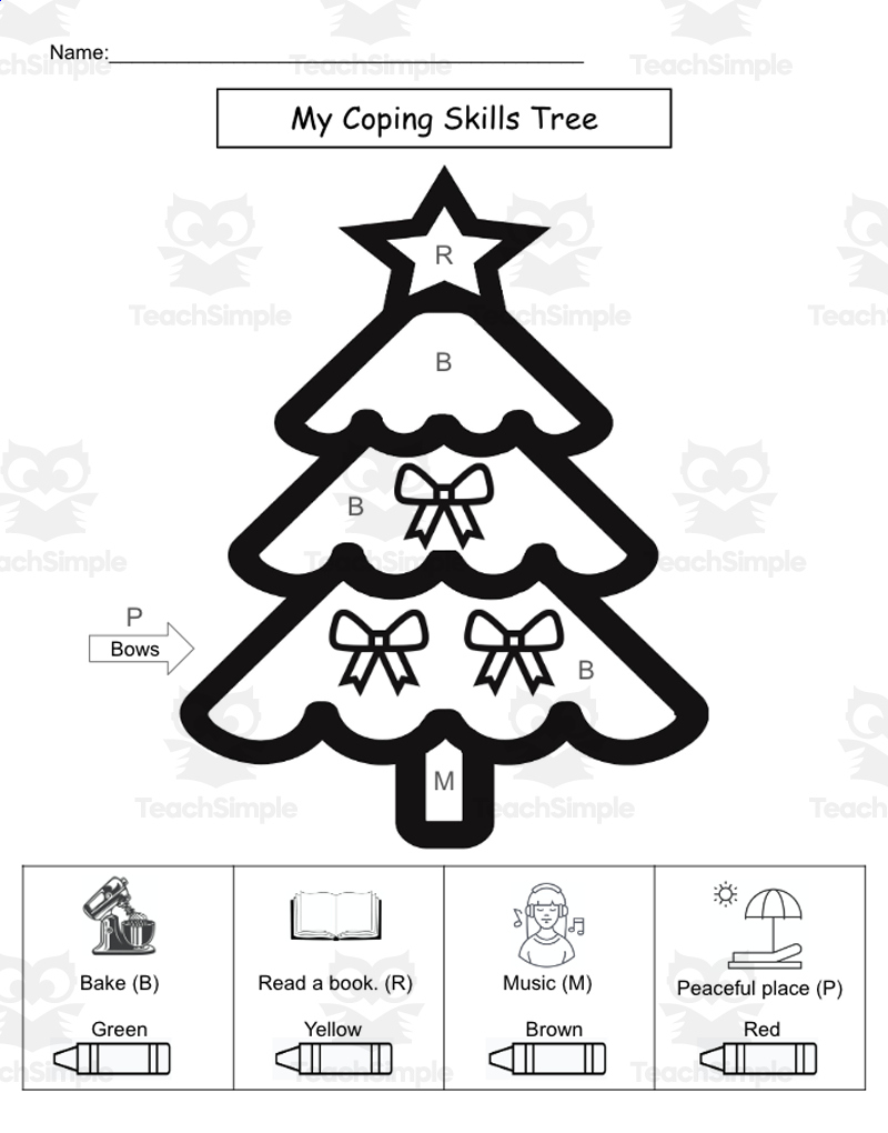 Christmas Themed Coping Skills Sel Coloring Pages in Coping Skills Christmas Counseling Worksheets