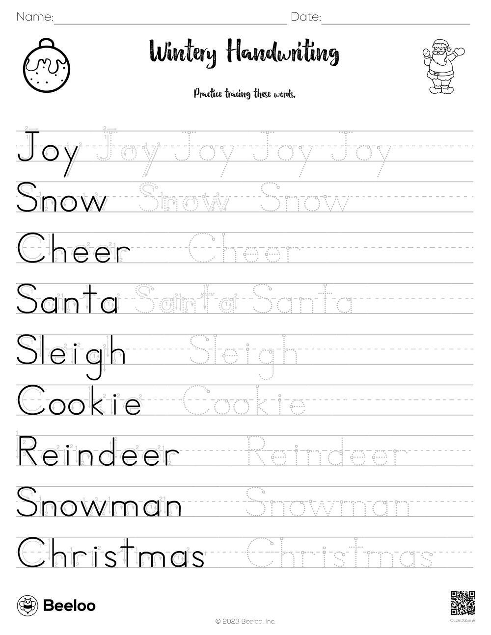Christmas-Themed Word Tracing Worksheets • Beeloo Printable Crafts intended for Christmas Handwriting Practice Worksheets
