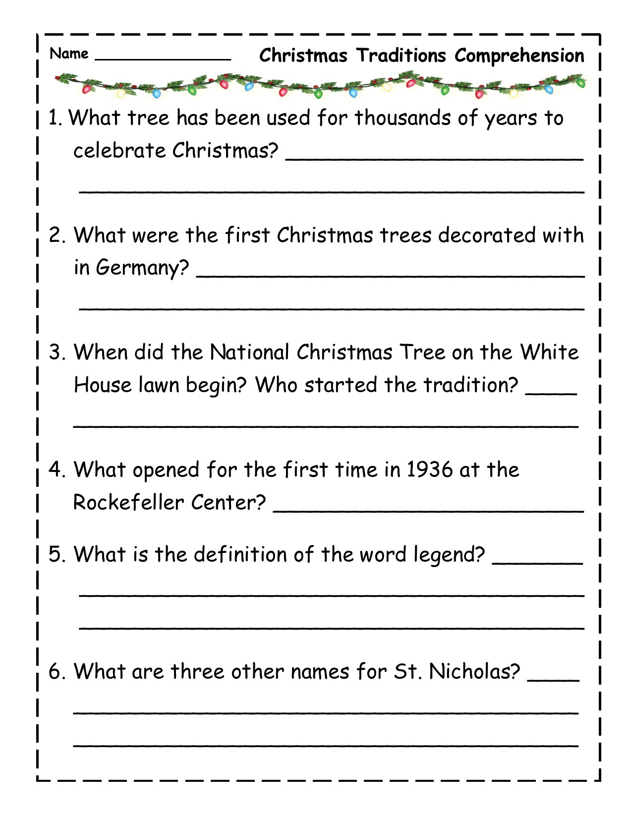 Christmas Traditions Reading Comprehension Passage | Made throughout 4th Grade Christmas Reading Comprehension Worksheets