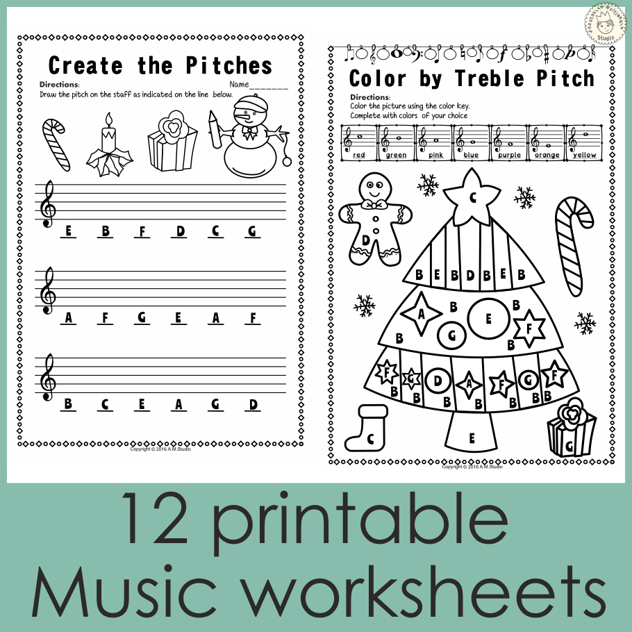Christmas Treble Clef Note Reading Worksheets in Music Theory Christmas Worksheets