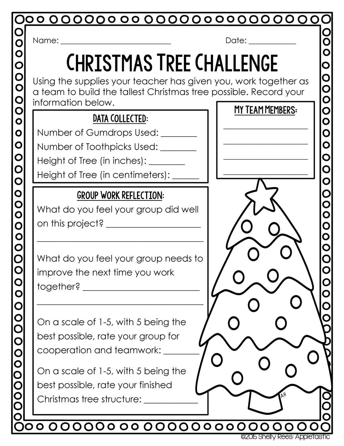 Christmas Tree Challenge Worksheet within Christmas Worksheets For Highschool Students