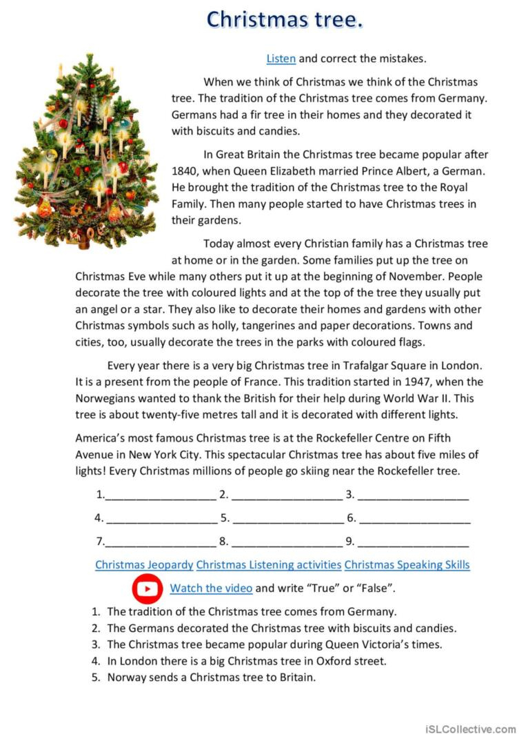 Christmas Tree. History And Traditio…: English Esl Worksheets Pdf regarding The History of Christmas Worksheets