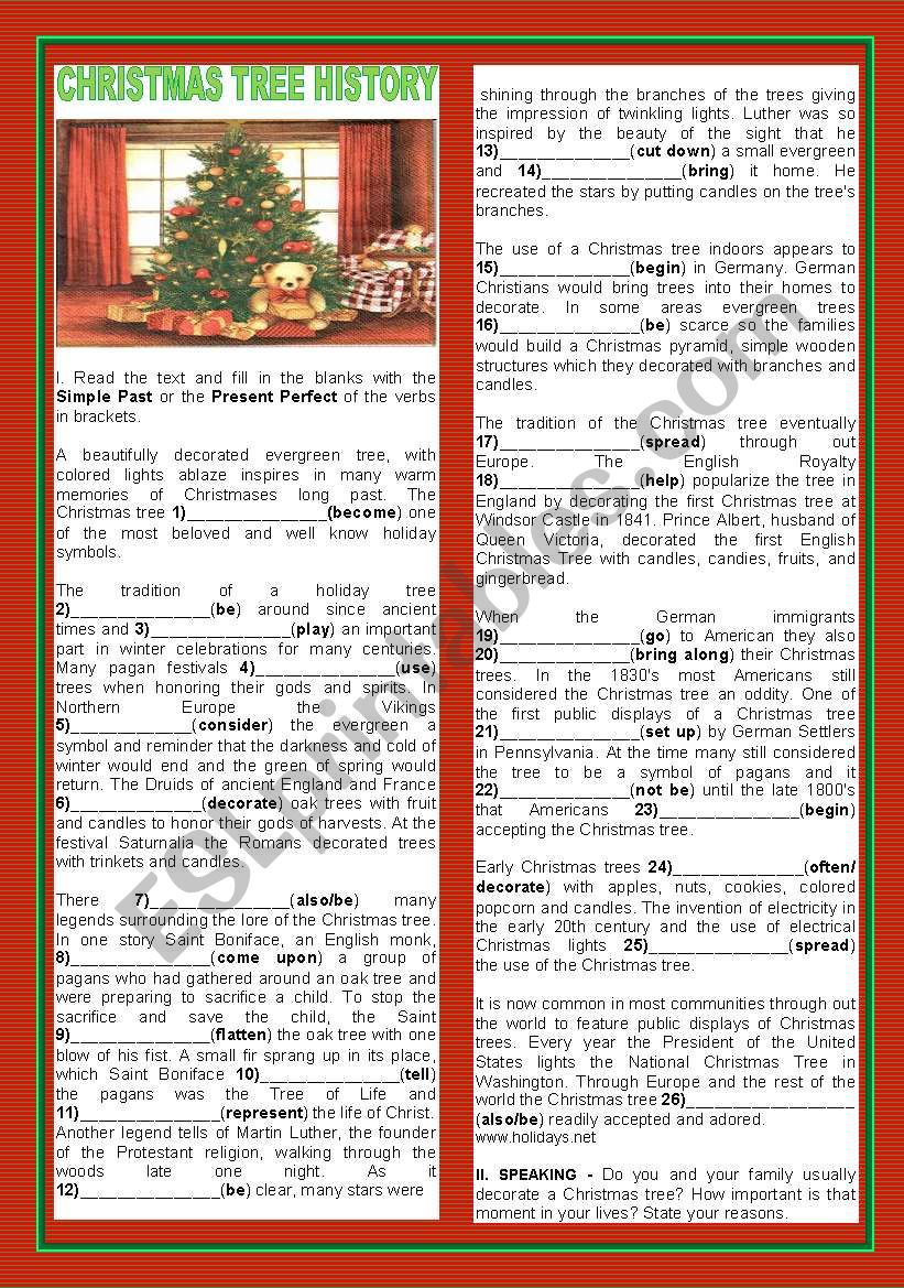 Christmas Tree History - Esl Worksheetteresapr - Worksheets within History of the Christmas Tree Worksheets