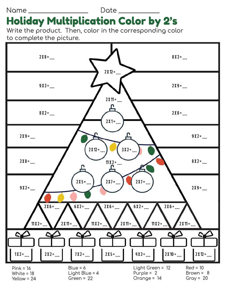 Christmas Tree Multiplication Coloring Sheets | Teachtastic within Multiplication Coloring Worksheets Christmas