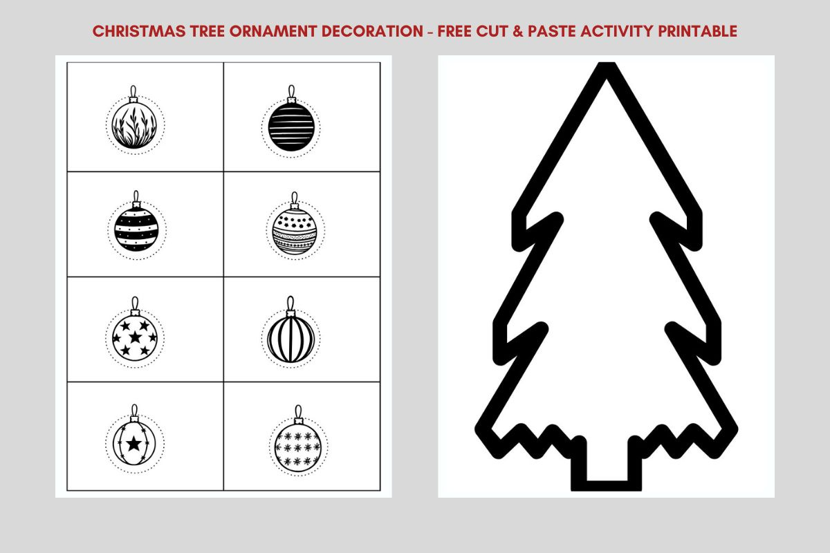 Christmas Tree &amp;amp; Ornaments Color Cut &amp;amp; Paste Free Printable pertaining to Free Printable Christmas Cut and Paste Worksheets