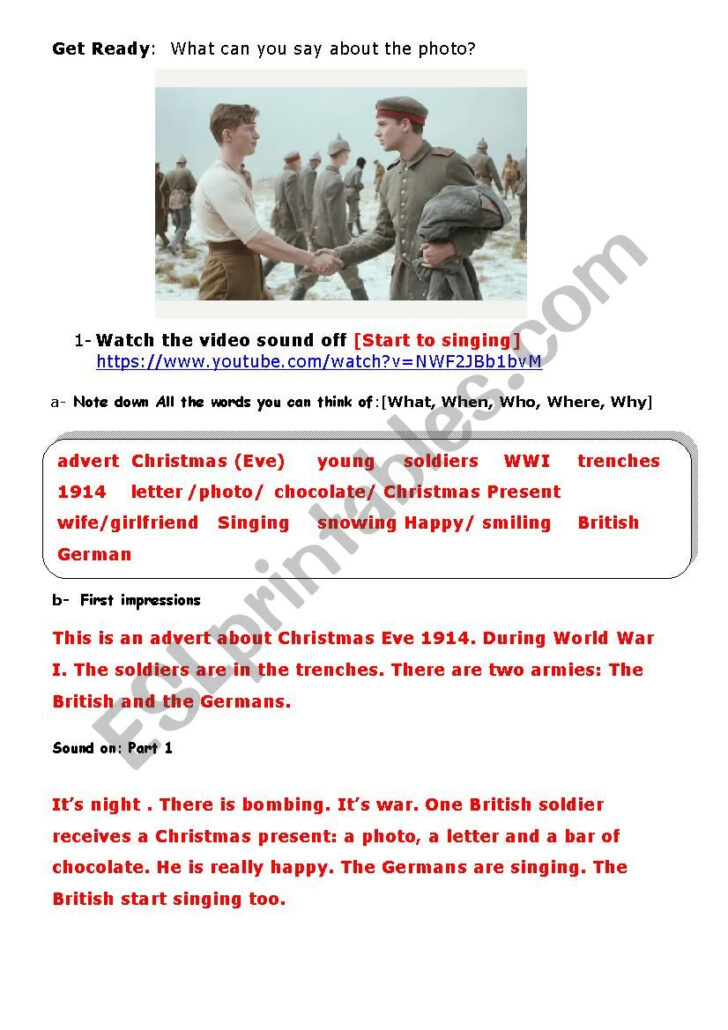 Christmas Truce 1914 Worksheets Christmas Truce 1914 Worksheets