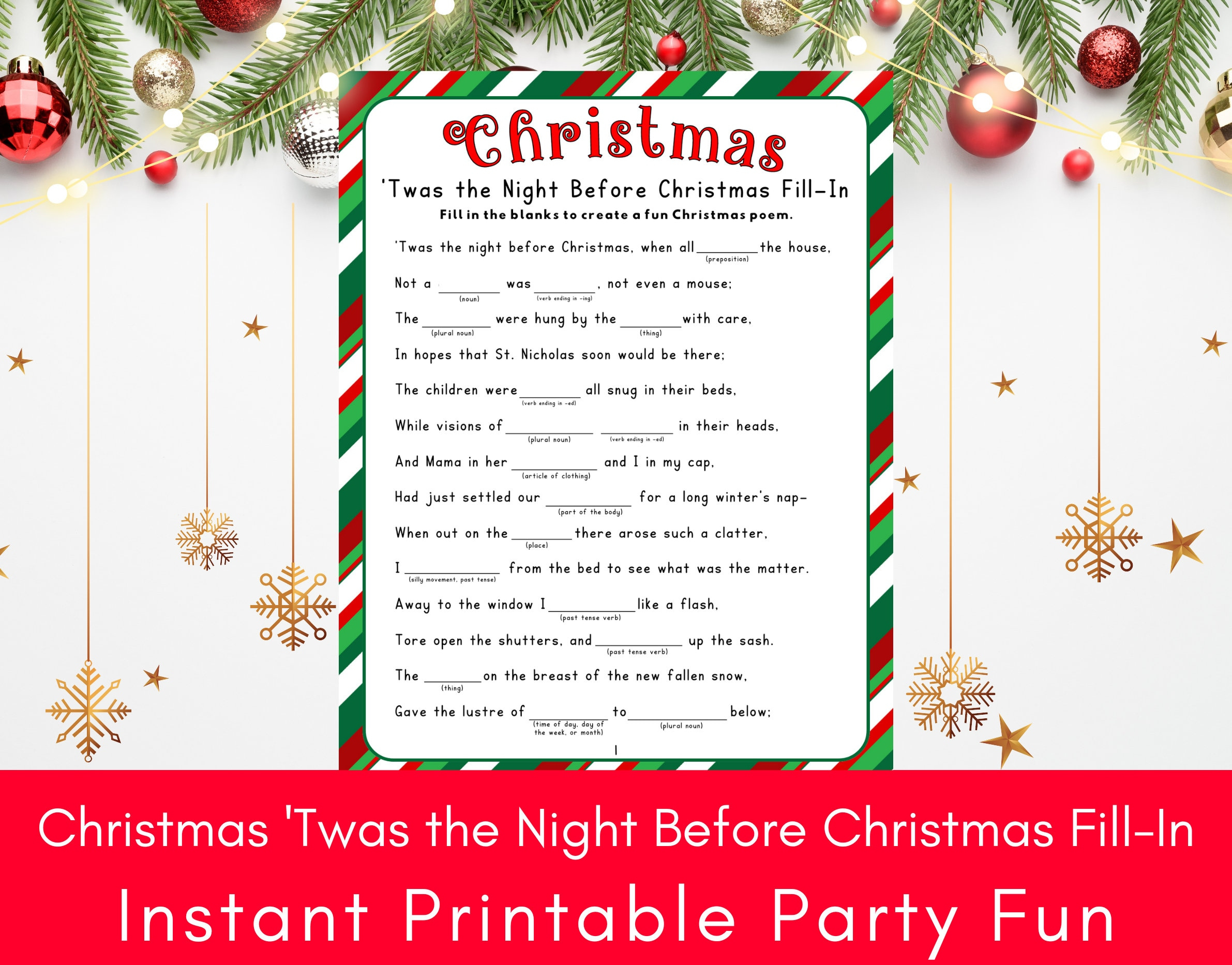Christmas &amp;#039;Twas The Night Before Christmas Fill-In, Printable Holiday Funny  Word Game, Christmas Word Games pertaining to Twas the Night Before Christmas Worksheets