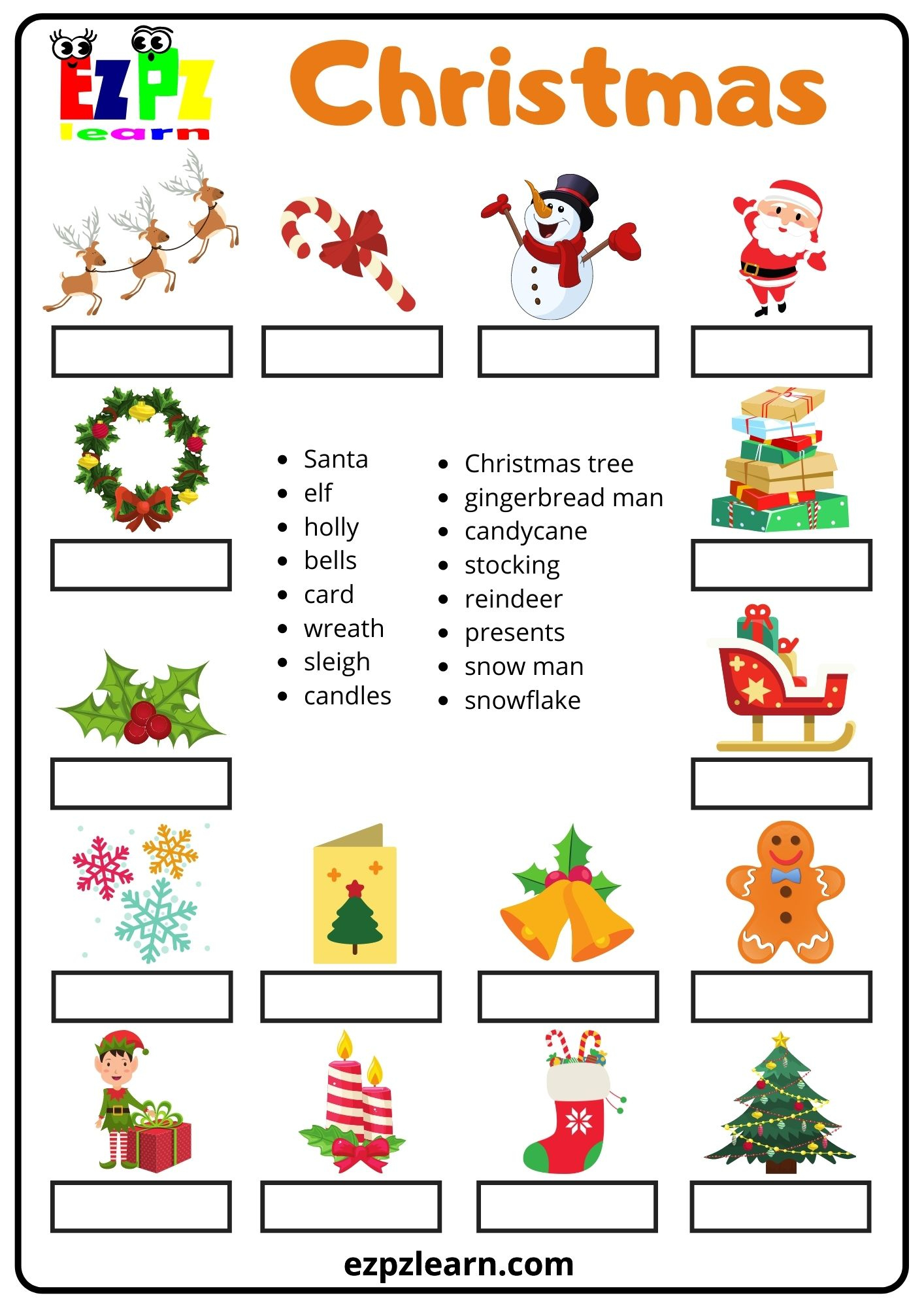 Christmas Word Match - Ezpzlearn inside Christmas Word Match Worksheets