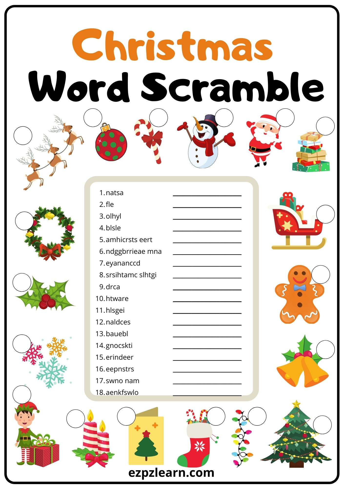 Christmas Word Scramble 2 - Ezpzlearn for Printable Christmas Vocabulary Worksheets