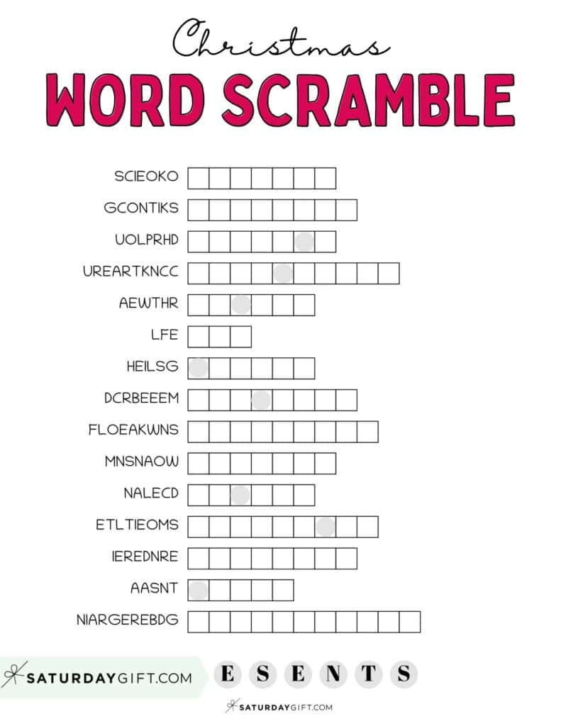 Christmas Word Scramble - Cute &amp;amp; Free Printable | Saturdaygift inside Unscramble Christmas Words Worksheets