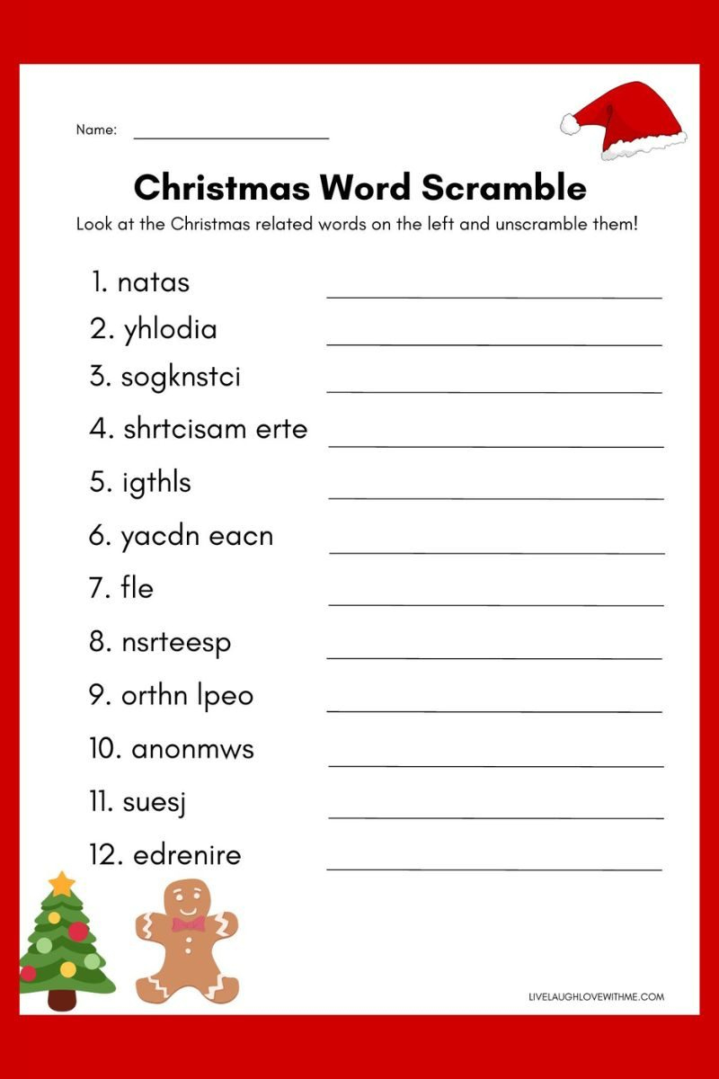 Christmas Word Scramble Free Printable With Answers for Christmas Word Unscramble Worksheets