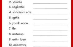 Christmas Word Scramble Free Printable With Answers in Unscramble Christmas Words Worksheets